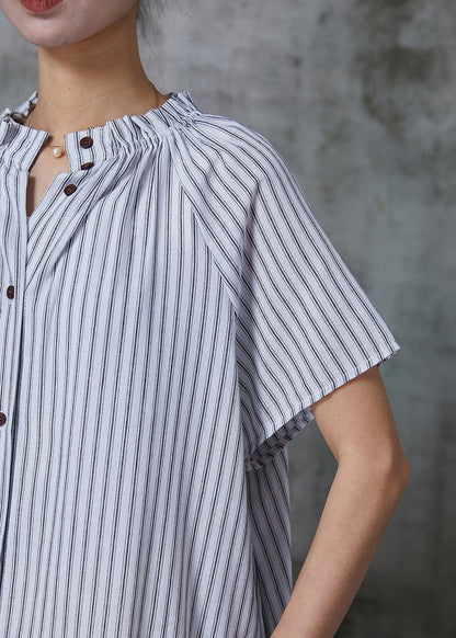 White Oversized Striped Cotton Shirt Dresses Summer