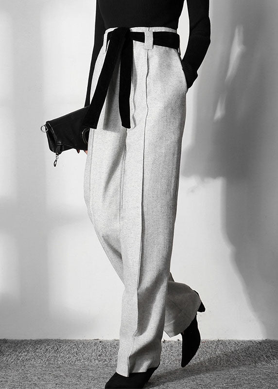 Simple Light Grey Tunic Woolen Straight Pants Spring