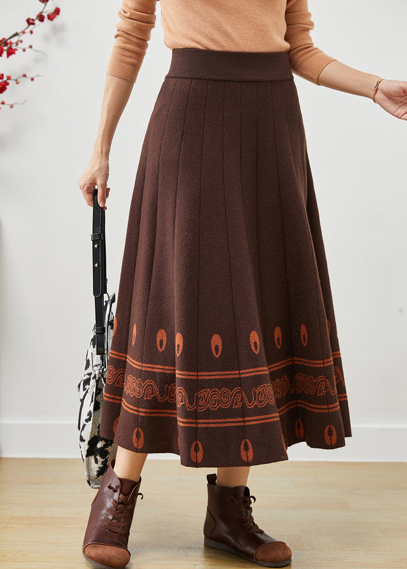 Modern Chocolate Exra Large Hem Print Wool Skirts Fall