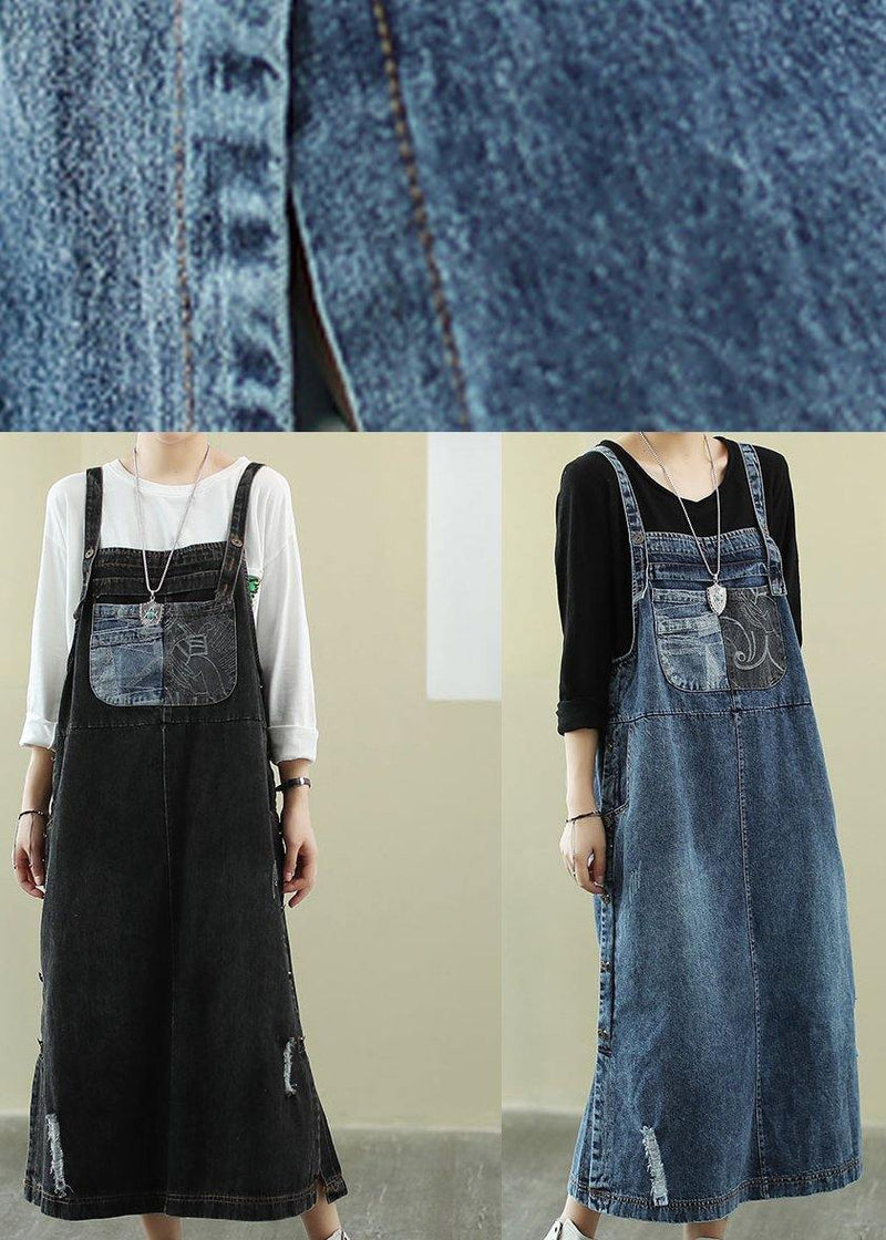 Vivid Denim Blue Tunic Dress Slash Neck Hole Maxi Dress