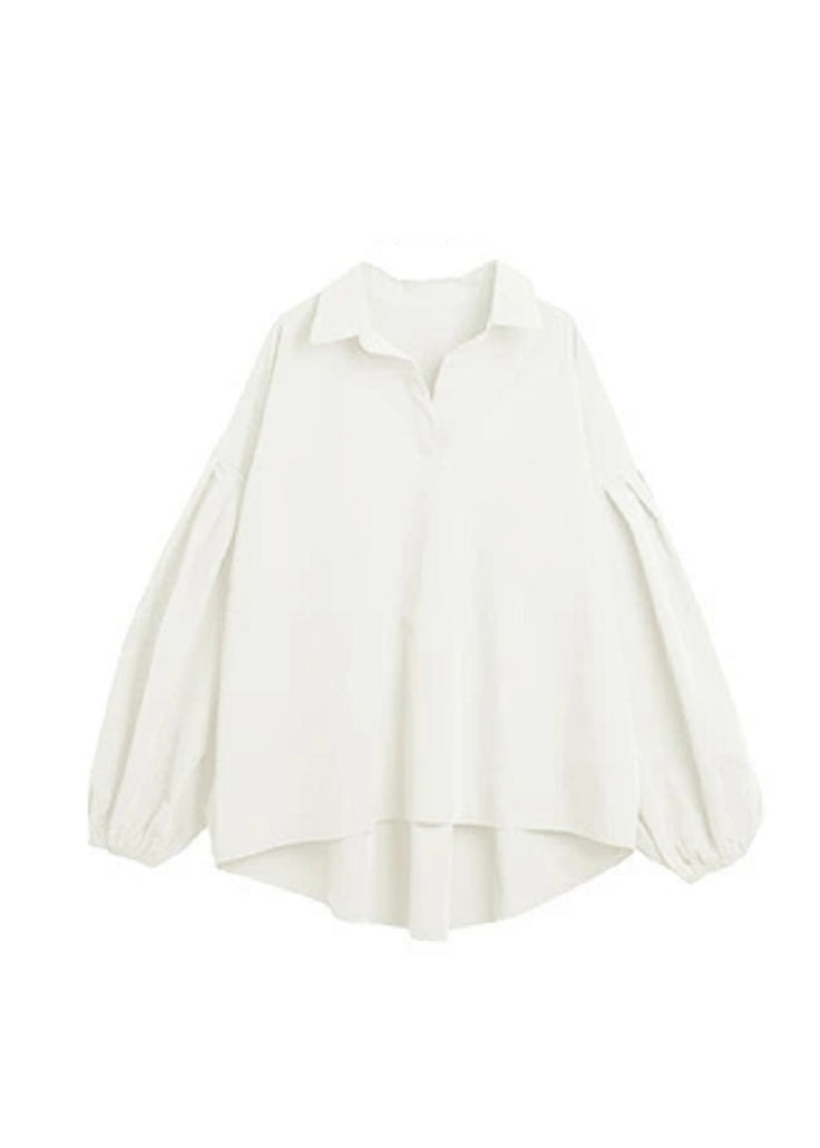 Sky Blue Oversized Cotton Shirt Top Lantern Sleeve