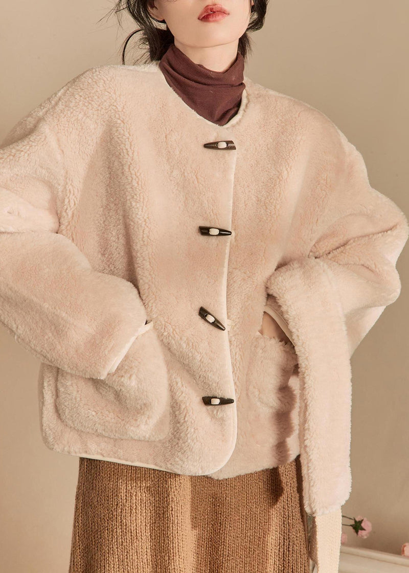 Beige Scarf Original Design Teddy Faux Fur Coats Winter