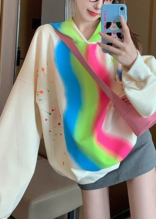 Apricot Hooded Tie Dye Cotton Sweatshirts Spring