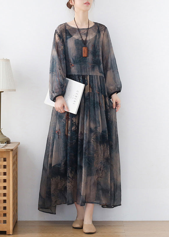 Blue Chiffon Long Dress and Spaghetti Strap Dress Two Pieces Set Wrinkled Draping Summer