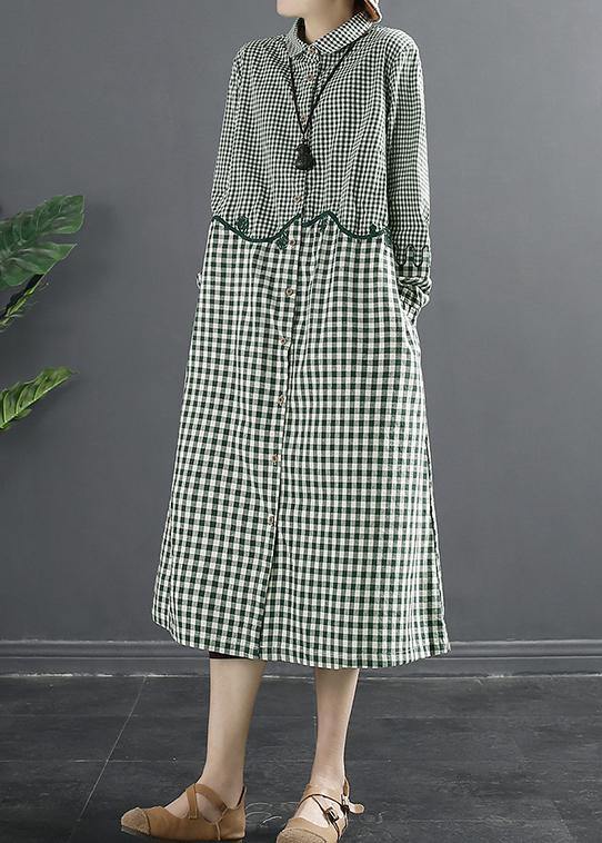 Green Plaid Patchwork Dress
