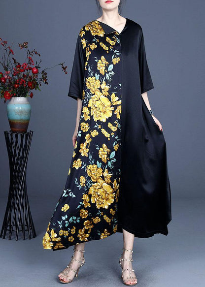 Fine Blue V Neck Asymmetrical Design Summer Silk Ankle Dress