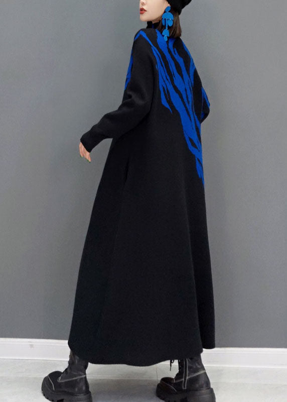 Blue Turtle Neck Knit Long Dress Spring
