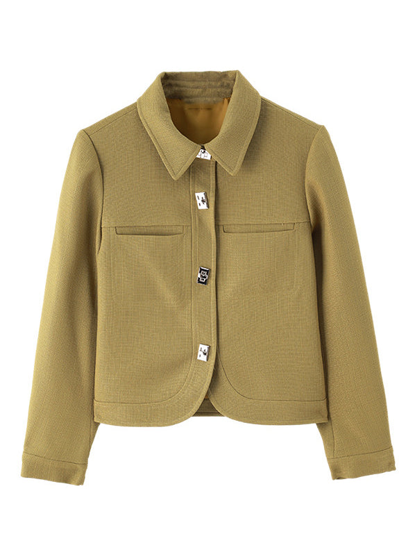 Green Peter Pan Collar Slim Fit Cotton Coats Fall