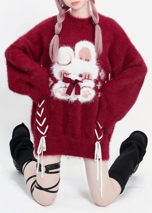 Diy Mulberry Oversized Rabbit Faux Mink Hair Knit Sweater Winter