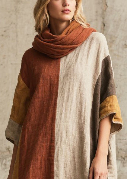 Simple Colorblock Oversized Patchwork Faux Fur Maxi Dresses Summer