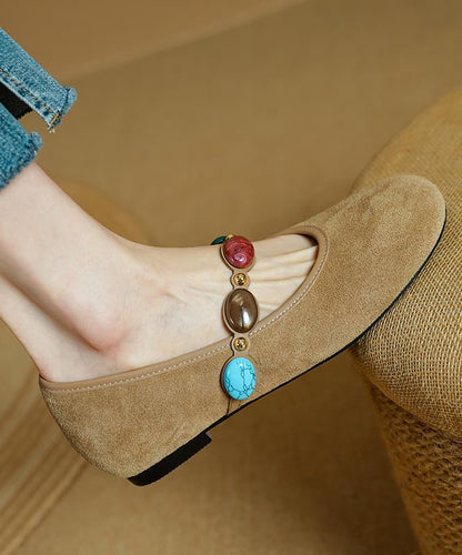 Blue Suede Buckle Strap Splicing Flat Shoes for