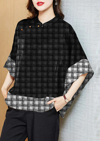 Green Polka Dots Mandarin Collar Asymmetrical Patchwork Jacquard Silk Shirts Batwing Sleeve