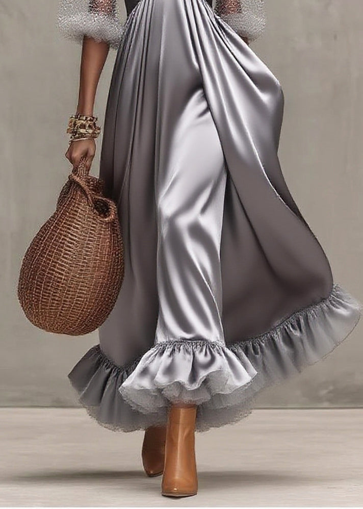Grey Exra Large Hem Patchwork Tulle Evening Dress Puff Sleeve