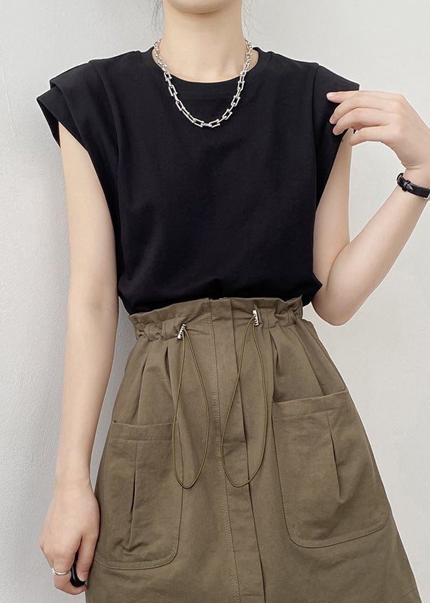 Black Cotton T Shirts O Neck Summer