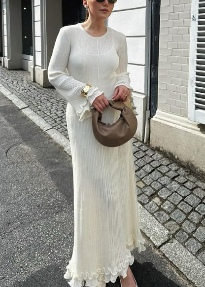 White Ruffled Lace Up Cotton Robe Dresses Flare Sleeve