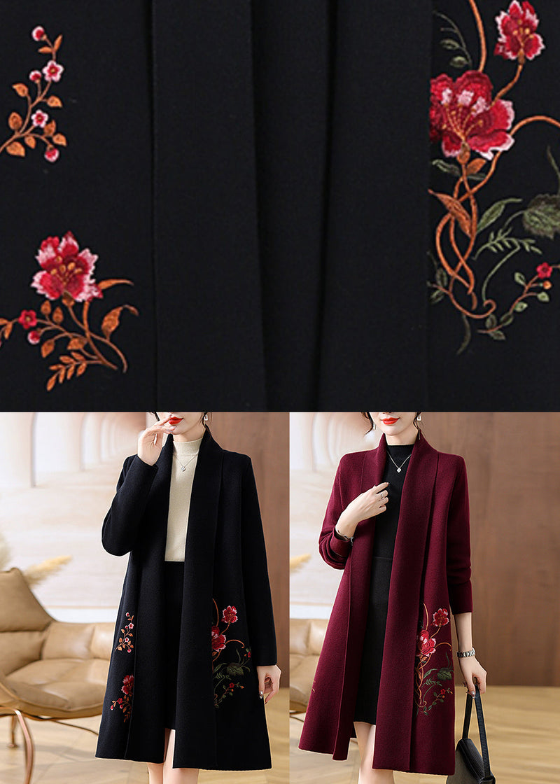 Black Cozy Woolen Maxi Cardigans Fall