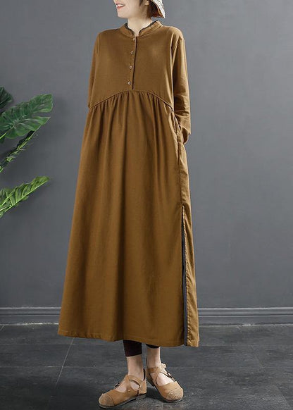 Brown Quilting Dresses Patchwork Cinched Dress