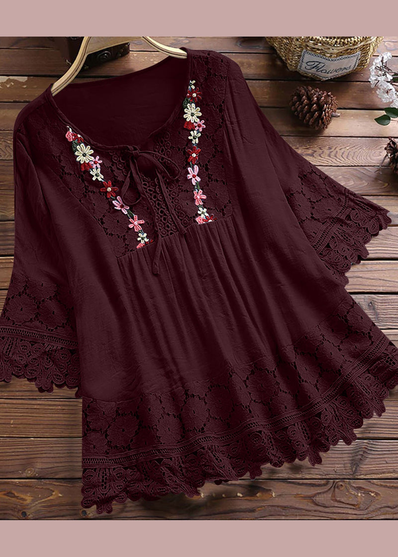 Apricot O Neck Patchwork Lace T Shirt Summer