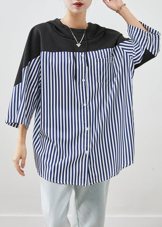 Art Black Hooded Pocketspatchwork Cotton Sweatshirt Fall