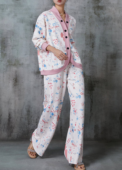 White Oversized Print Cotton Two Pieces Set Spring