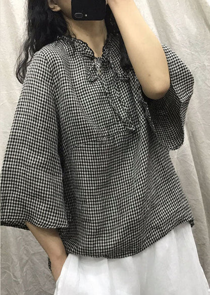 Black Plaid Patchwork Top Spring