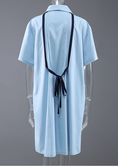 Diy Light Blue Button Peter Pan Collar Shirt Dress Short Sleeve