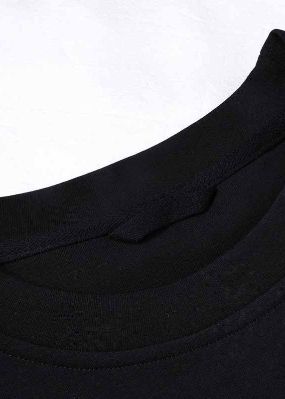 Black O Neck Patchwork Cotton Loose Sweatshirts Top Spring