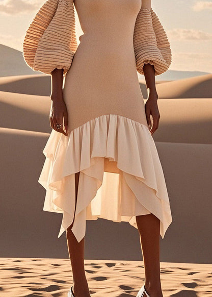 Asymmetrical Wrinkled Patchwork Knit Dress Spring