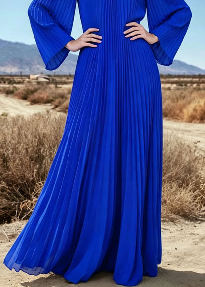 Blue V Neck Wrinkled Chiffon Long Dresses Summer
