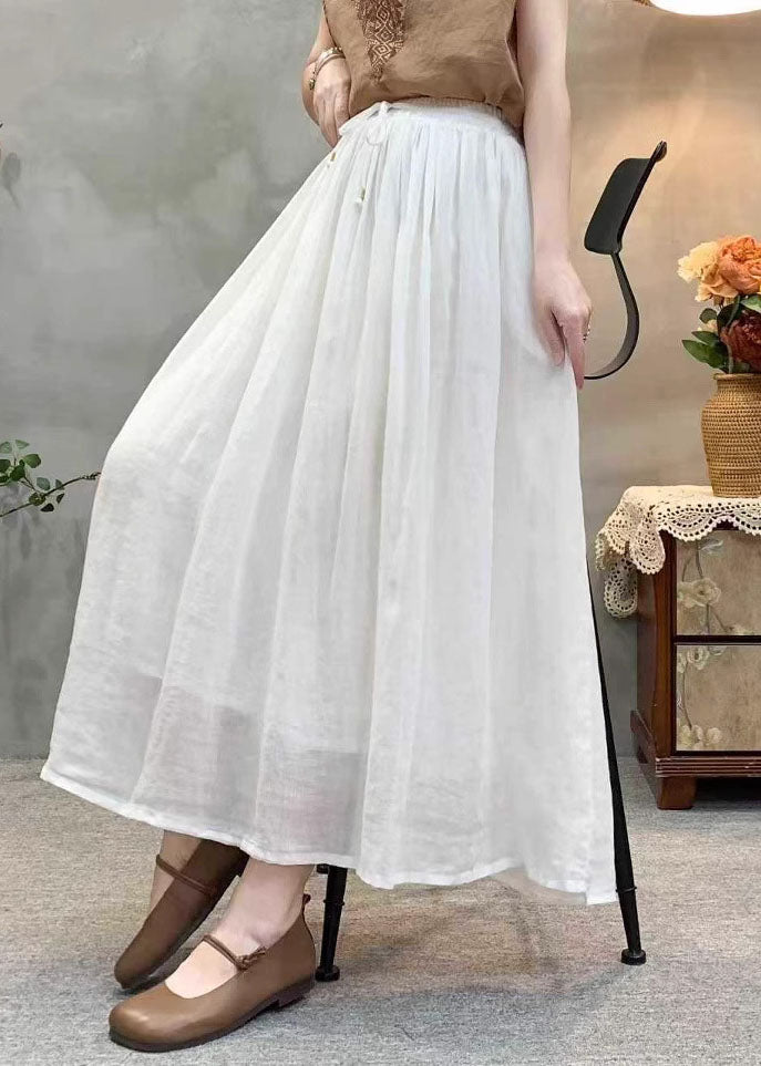 White Elastic Waist Wrinkled Linen Skirts Summer