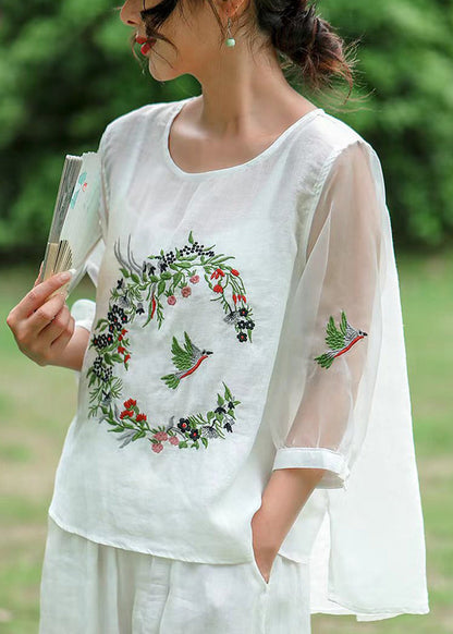 Pink Embroideried Tulle Patchwork T Shirt Half Sleeve