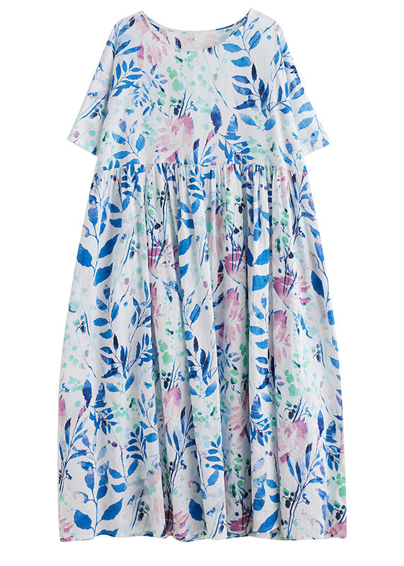 Light Blue Patchwork Print Long Dress Summer
