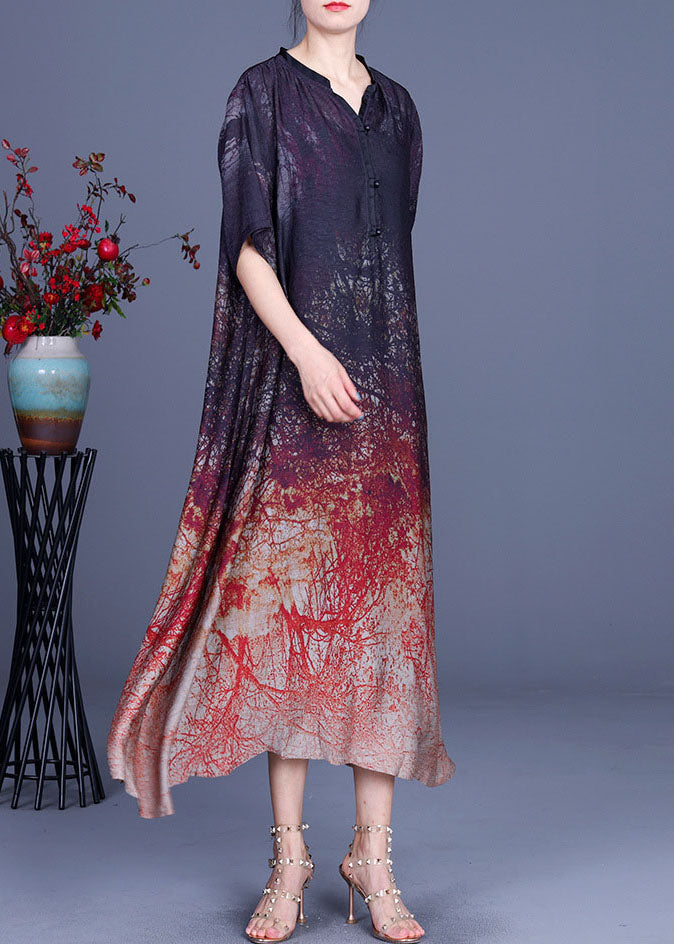 Chocolate V Neck Asymmetrical Design Print Fall Half Sleeve Dress