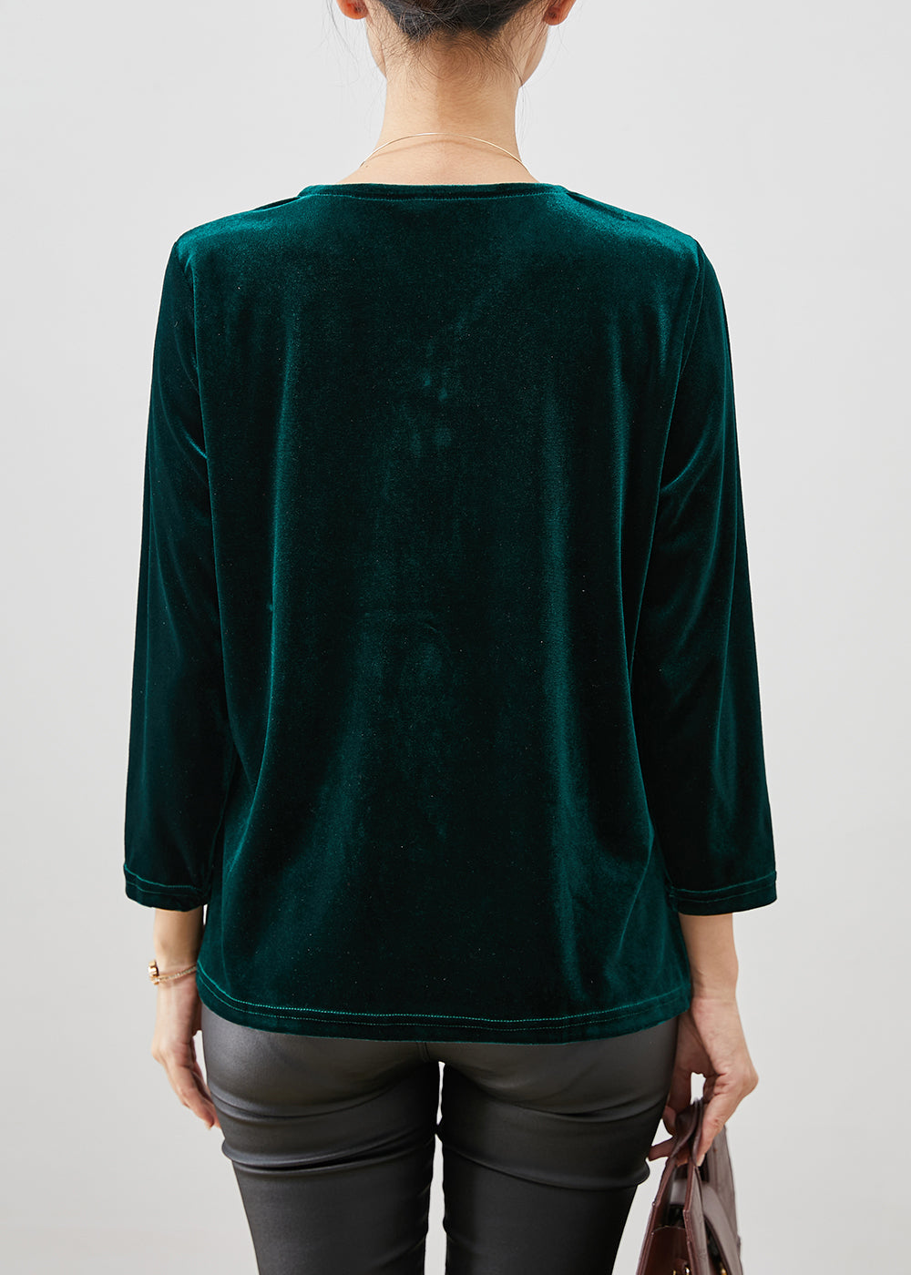 Peacock Green Asymmetrical Patchwork Silk Velour Shirt Tops Winter