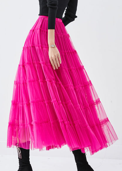 Rose Elastic Waist Tulle a Line Skirt Spring