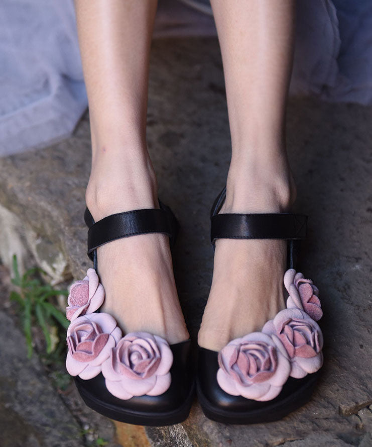 Black Cowhide Leather Splicing Best Sandals