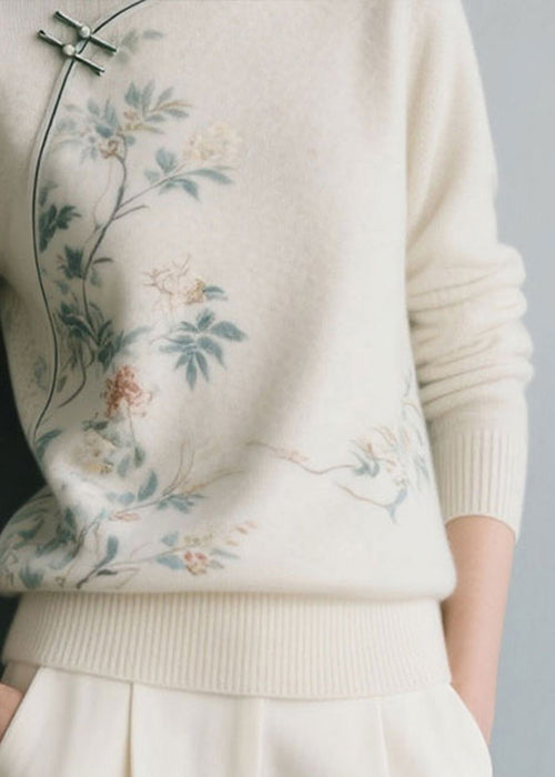 White Thick Knit Sweater Stand Collar Winter