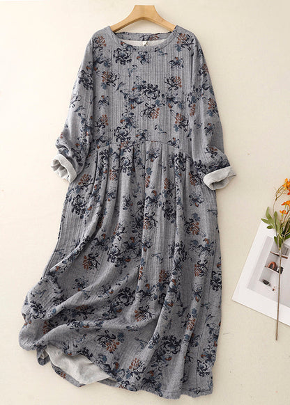 White Oversized Print Linen Maxi Dresses Spring
