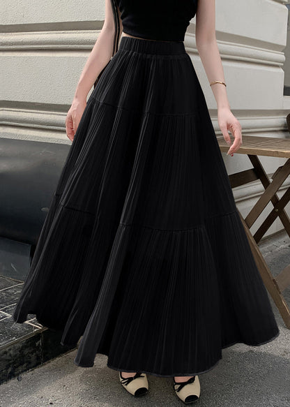 Black Wrinkled Elastic Waist Chiffon Skirt Summer