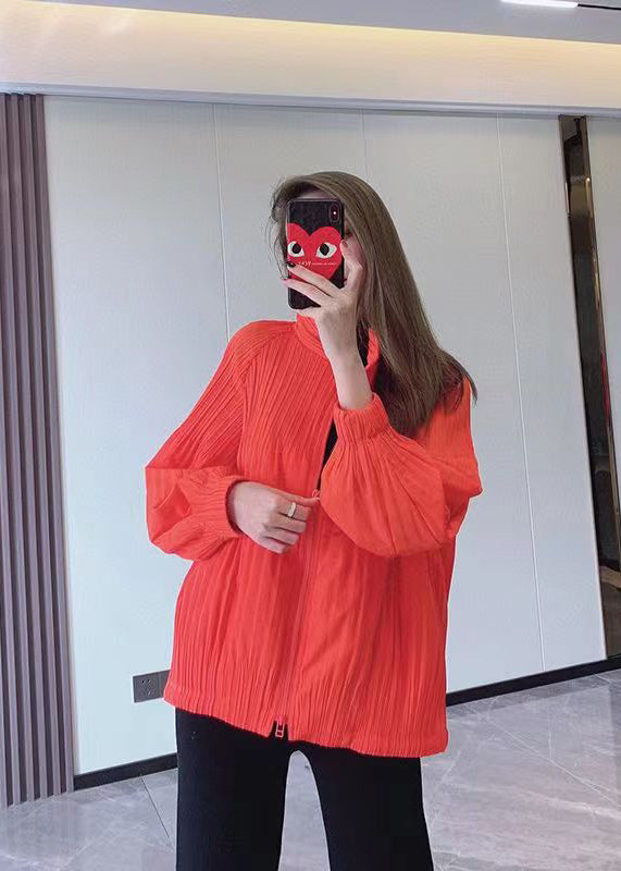 Orange Zip Up Fine Cotton Filled Thin Jackets Spring