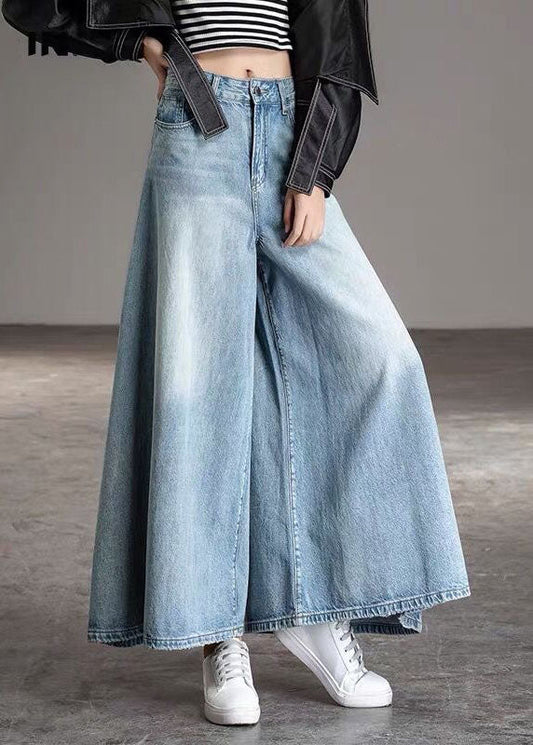 Diy Light Blue Pockets Wide Leg Fall Denim Pants