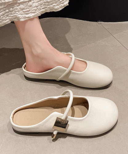 Comfy Splicing Beige Faux Leather Slide Sandals