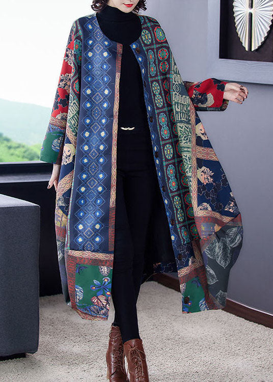 Colorblock O-neck Asymmetrical Print Cotton Trench Coats Fall