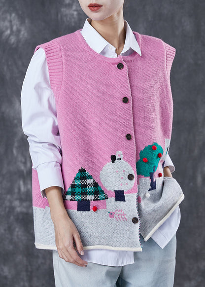 Rose Cartoon Jacquard Knit Sets 2 Pieces Fuzzy Ball Decorated Spring