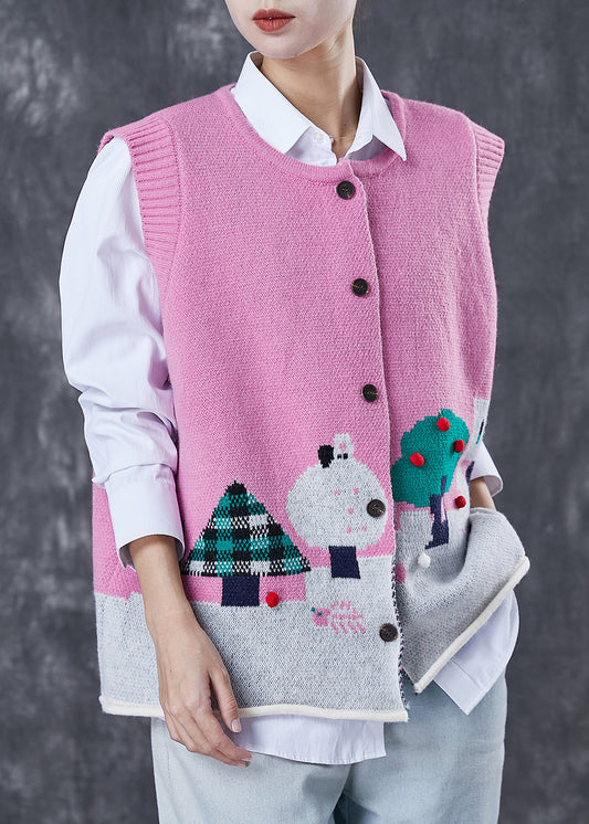 Rose Cartoon Jacquard Knit Sets 2 Pieces Fuzzy Ball Decorated Spring