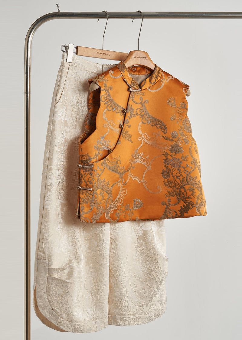 Golden Jacquard Chinese Button Silk Vests Fall