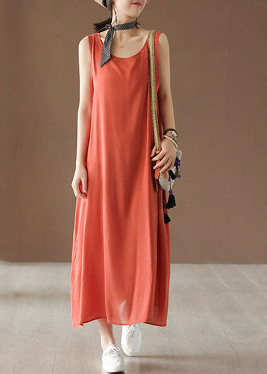 Italian Orange Cotton Beach Spaghetti Strap Dress Summer