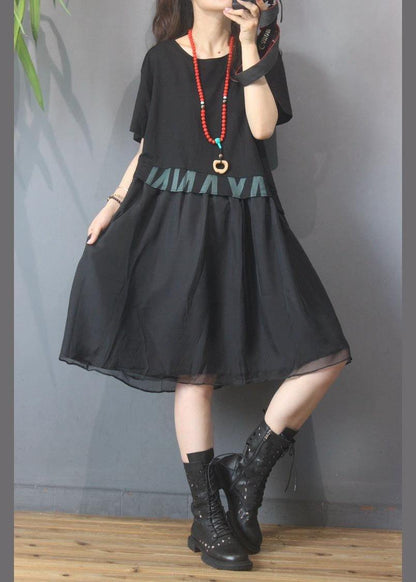 Black Graphic Patchwork Green Dress Summer