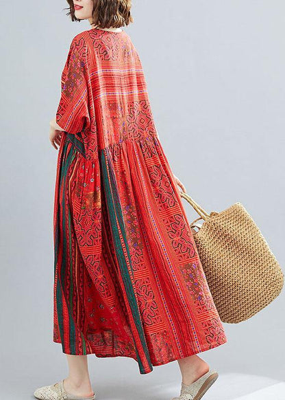 Red Loose Patchwork Print Summer Dress