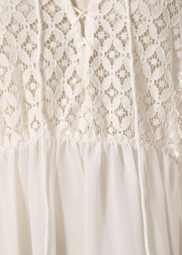 Handmade White Patchwork Lace Kimono Robe Robe Dresses Summer Chiffon Dress